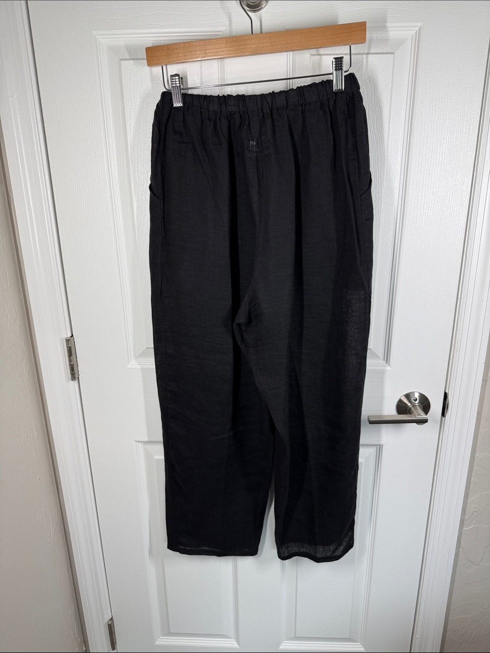 FLAX by Jeanne Engelhart black linen elastic waist cropped pants size small - Picture 2 of 8